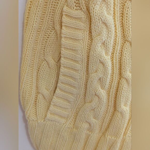 Liz & Co Yellow Cable Knit Sweater 2X 100% Cotton Collared V-Neck Preppy Coastal - Picture 4 of 8